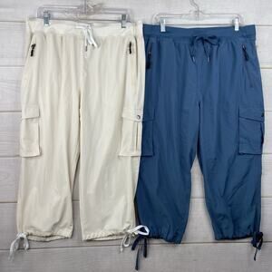 Lot of 2 Soothfeel Capri Pants Womens XL Cream & Teal Lightweight Quick Dry